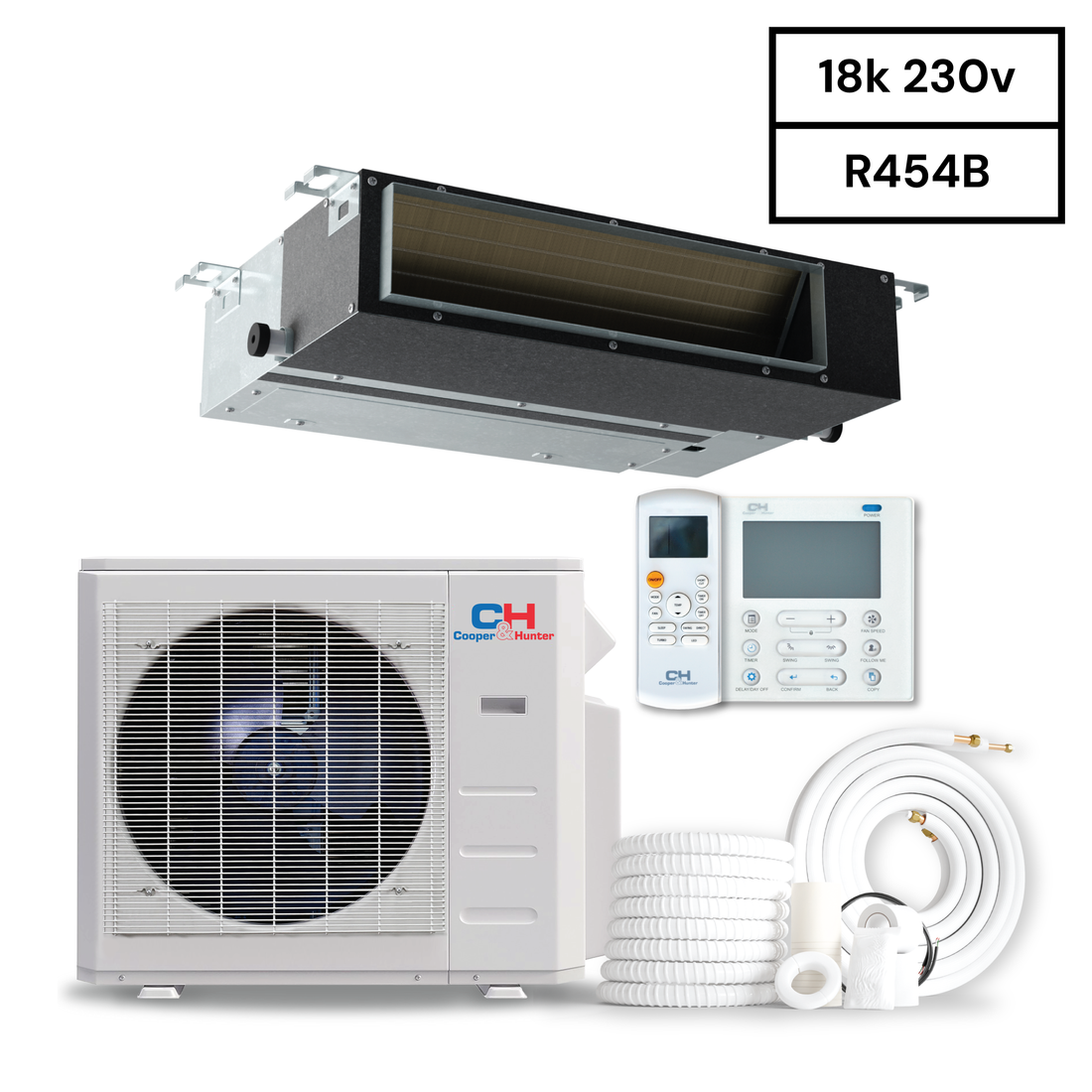 Cooper & Hunter Slim Duct 18,000 BTU 230V, R454B, 20.0 SEER 1.5 TON, Concealed Duct Mini Split Air Conditioner Heat Pump, + Installation Kit Option. CH-RS18MDT-MS + CH-RES18-230VO - South Mini Splits