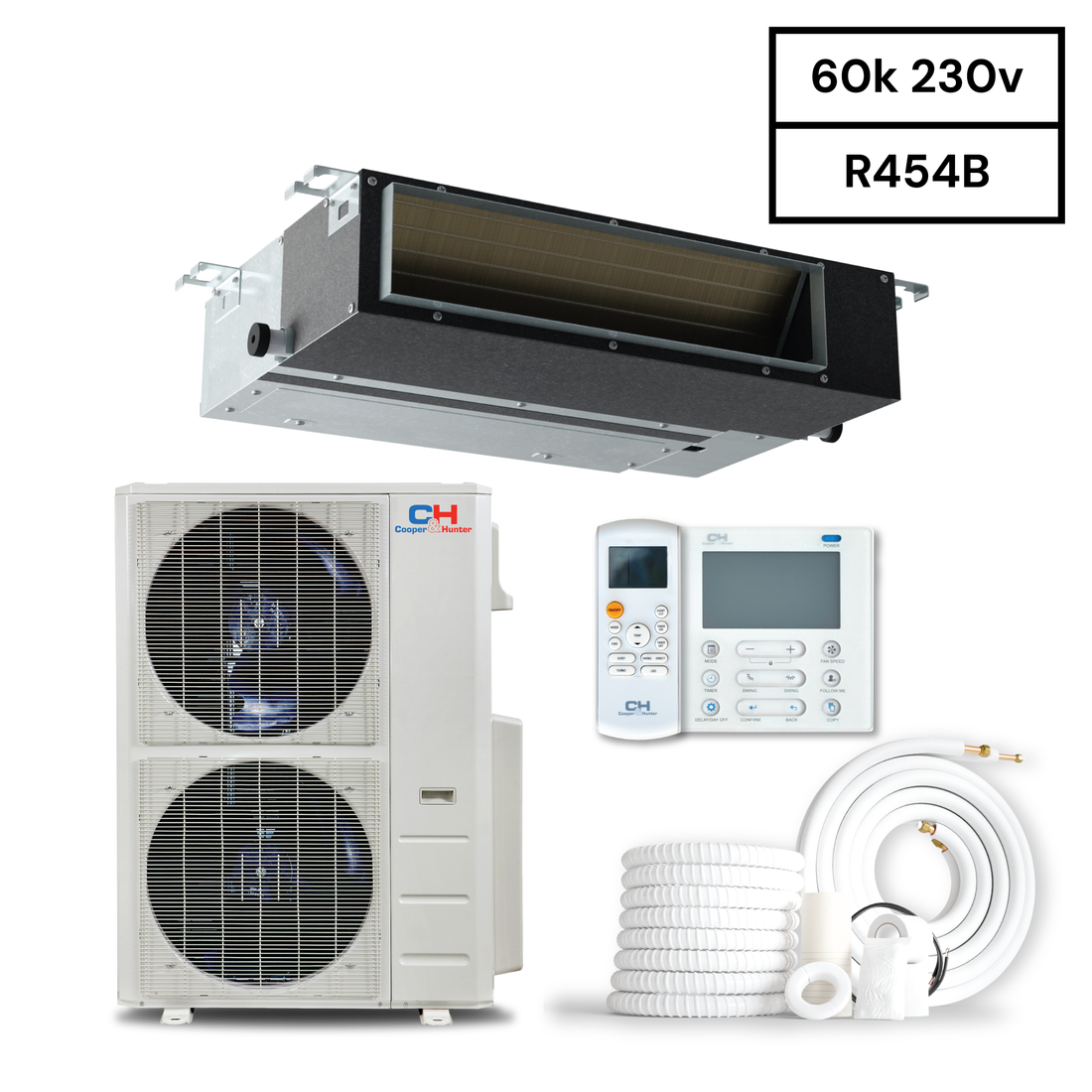 Cooper & Hunter Slim Duct 60,000 BTU 230V, R454B Concealed Duct Air Conditioning Unit for Heat Pump, Mini Split Inverter System, 17 SEER2, 5 TON, With Wi-Fi Enabled Thermostat and Optional Installation Kit, CH-RS60LCDT-HS + CH-R60LCU-230VO - South Mini Splits