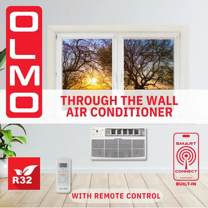 OLMO Through The Wall Air Conditioner 8K BTU 115v/60hz with Remote Control, Smart Connect and Heat Strip - South Mini Splits