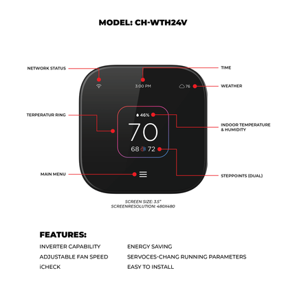 Cooper &amp; Hunter CH-WTH24V — 24V Wall Thermostat