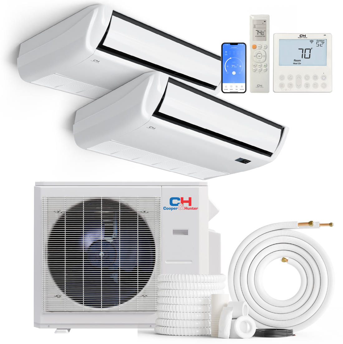 Cooper&Hunter 2-Zone Mini Split AC & Heat Pump -- 36000 (3.0 Ton), Universal Floor/Ceiling Units (18K+18K BTU), Inverter Technology, 230V, Heating & Cooling - R454B - South Mini Splits