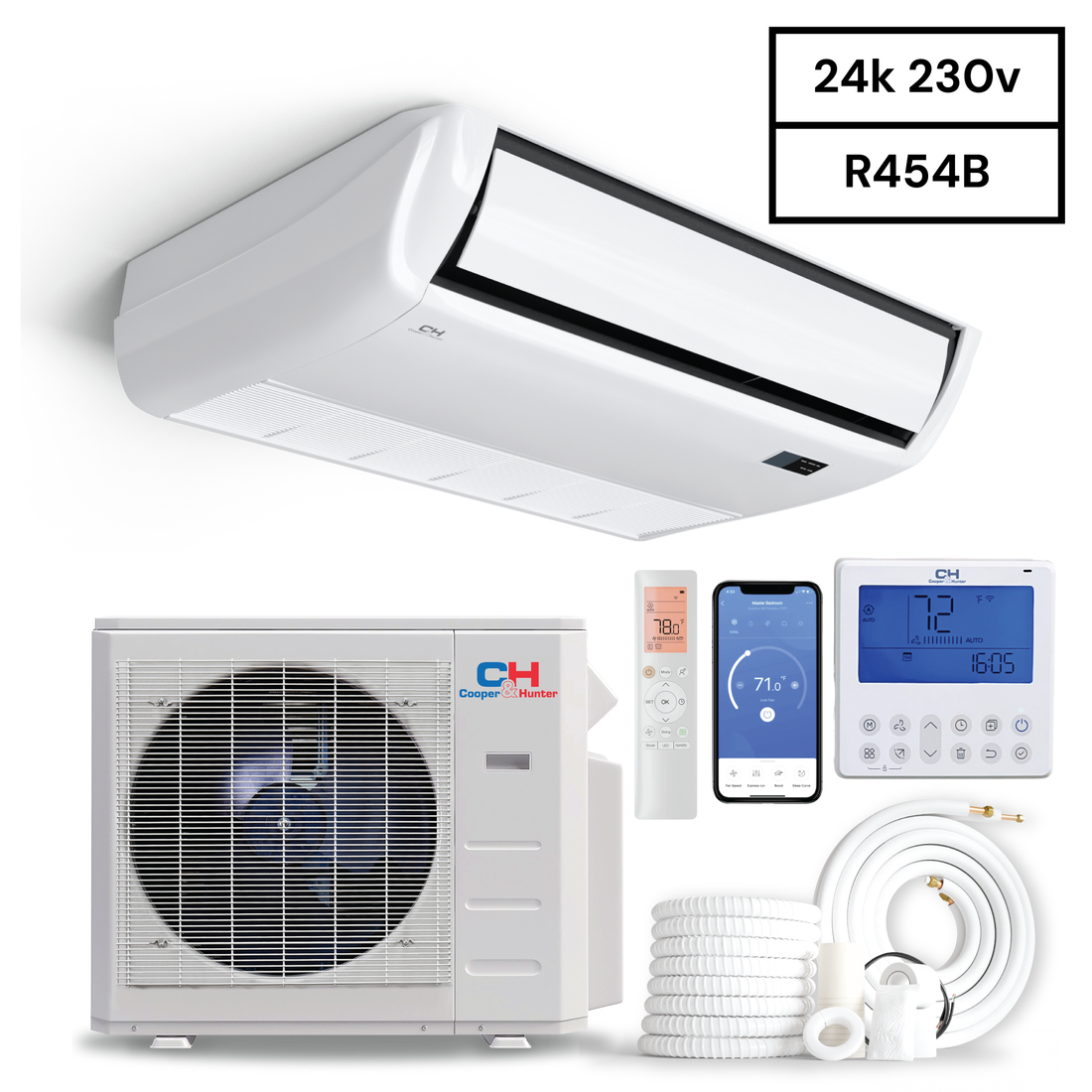 Cooper & Hunter Universal Floor/Ceiling 24,000 BTU 230V, R454B, 21,2 SEER  Ductless Mini Split AC System 2 TON. Optional Installation Kit CH-RSH24MFC + CH-RES24-230VO - South Mini Splits