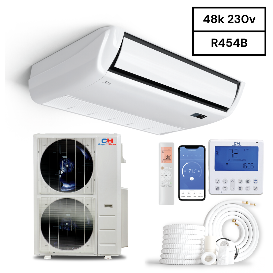 Cooper & Hunter Universal Floor/Ceiling 48,000 BTU, R454B, 230V 19.8 SEER Ductless Mini Split Air Conditioner With Wall Thermostat, Light Commercial Series, 4 TON Single Zone System,Optional Installation Kit. CH-RSH48LCFC +  CH-R48LCU-230VO - South Mini Splits