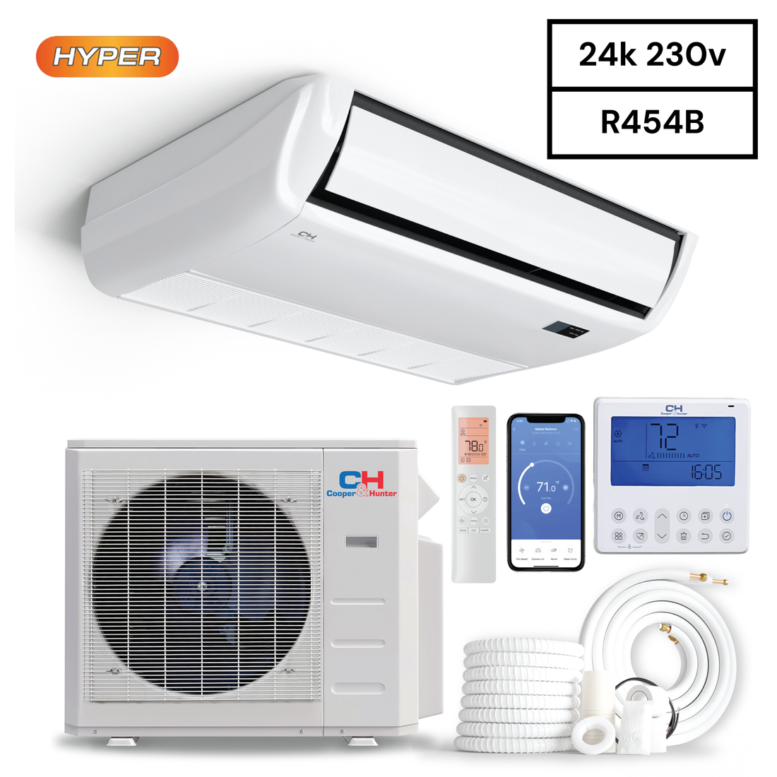 Cooper & Hunter Universal Floor/Ceiling HYPER R454B, 24,000 BTU 230V, Air Conditioning, Heat Pump, Mini Split Inverter System, 20.5 SEER2 2 TON. Optional Installation Kit. CH-RSH24MFC-230VI + CH-RHP24-230V0 - South Mini Splits