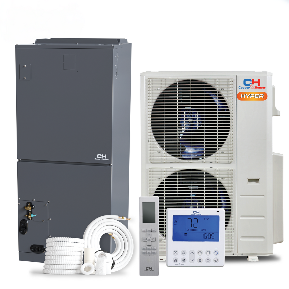 Cooper & Hunter 48,000 BTU, R410A, High Efficiency Hyper 4 TON 14.6 SEER Heat Mini Pump Split System with Multi Position Air Handler with Optional Installation Kit and Optional Auxiliary Heat Strip CH-48AHU + CH-NHPR48LCU-230VO - South Mini Splits