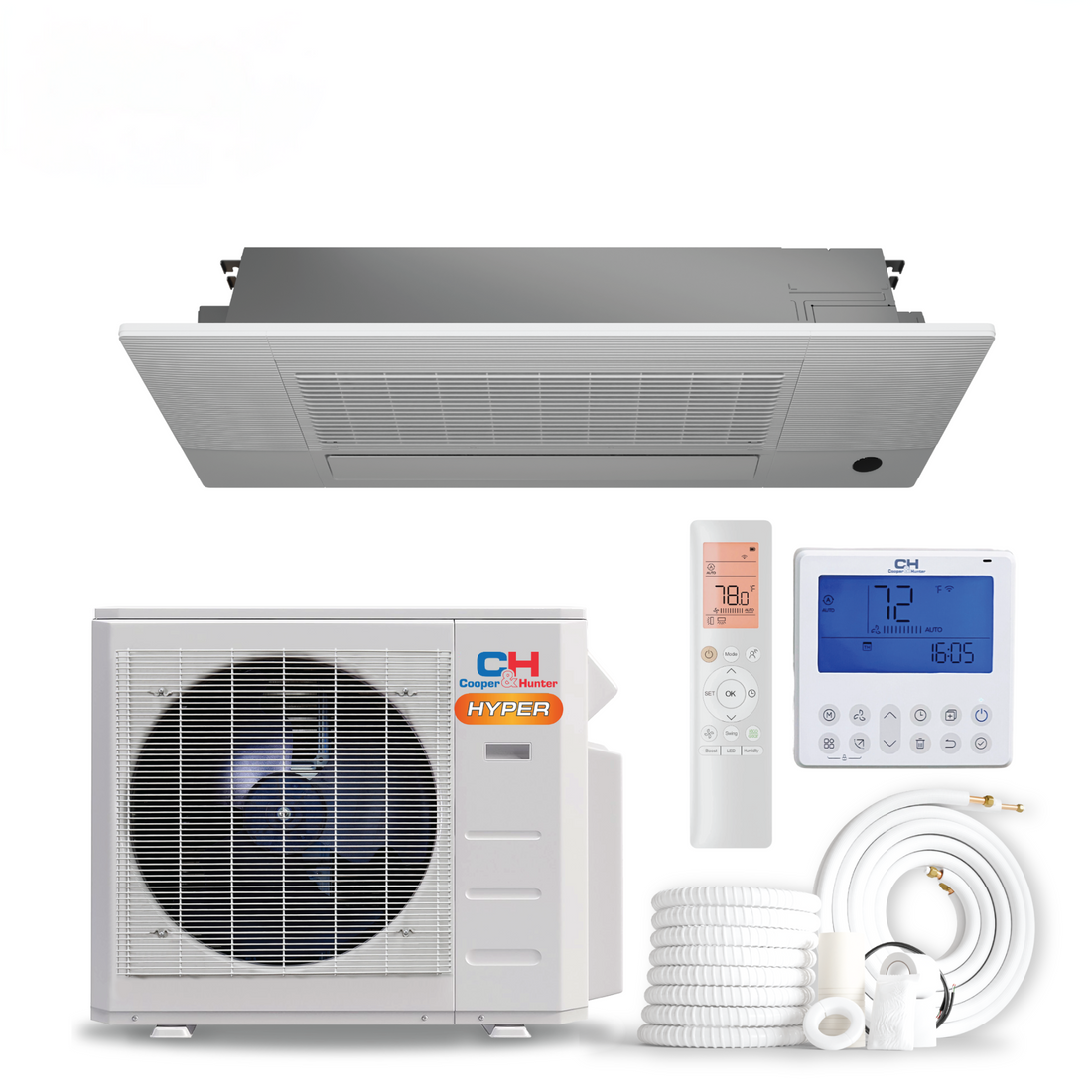 Cooper&Hunter, One-Way Ceiling Cassette 18,000 BTU 230V 1.5 TON HYPER, Air Conditioning Unit for Heat Pump, Mini Split Inverter System, 20.6 SEER, Wi-Fi Enabled Thermostat, Optional Installation Kit, CH-RSH18MCT1W + CH-RHP18-230V0 - South Mini Splits