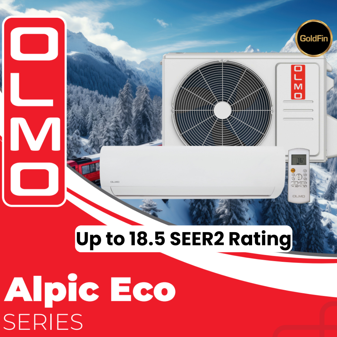 OLMO R410A, 12000 BTU 115V 17.4 SEER 1 Ton Mini Split Ductless Air Conditioner Heat Pump, Alpic Eco Series + Installation Kit Option. SKU OS-EL12ALP115VI + OS-EL12ALP115VO