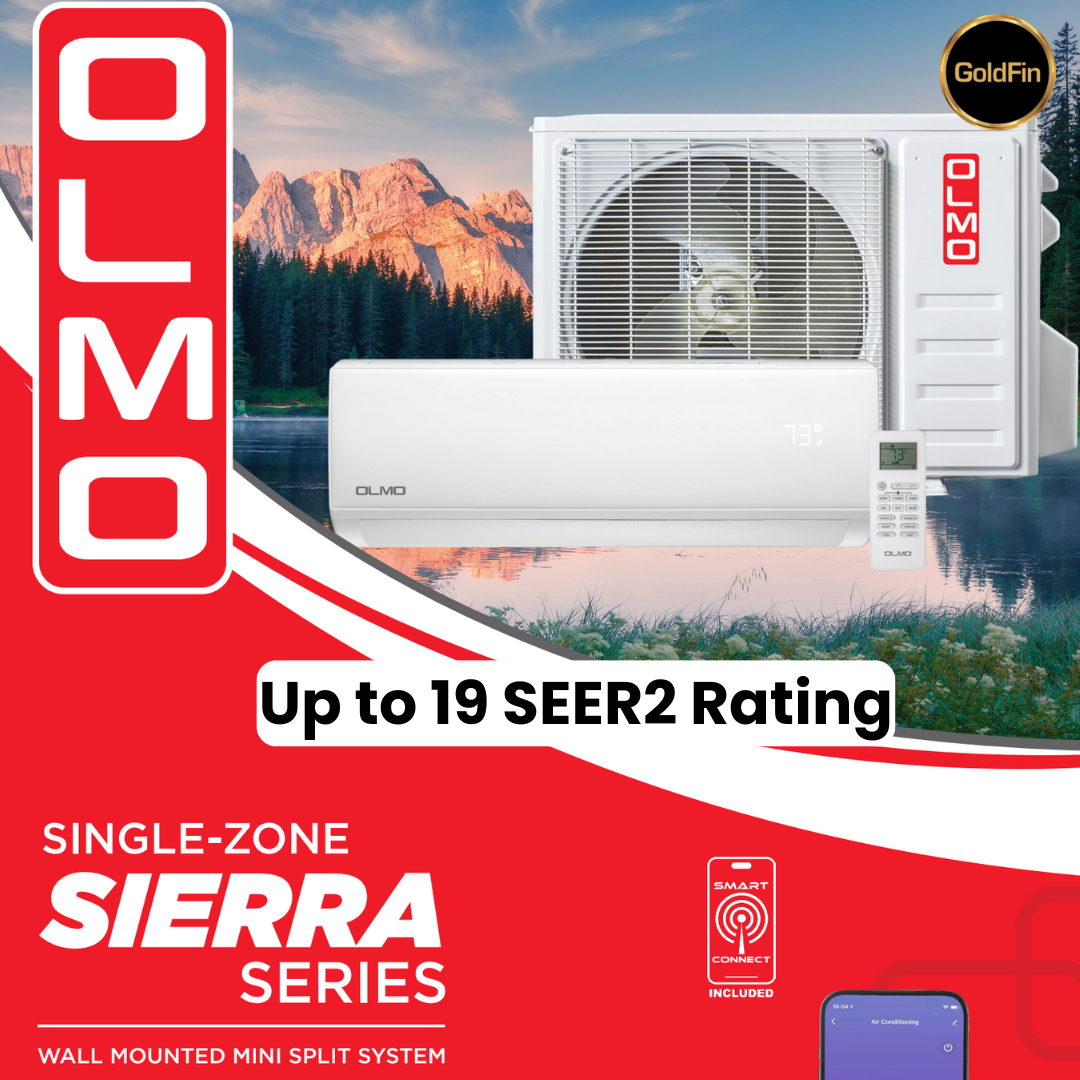 OLMO Sierra Single-Zone Series R410A, 36,000 BTU/h 3 Ton Mini Split Air Conditioner and Heat Pump, 19 SEER2, 208-230V, Ductless Wall Mount, WIFI Enabled with Optional 16FT Installation Kit