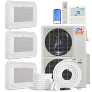 Cooper&Hunter Hyper Heat 3-Zone Ductless Mini Split AC & Heat Pump -- 55000 BTU (4.6 Ton) Without Shut-off Valves, Floor Console Units (9K+9K+18K) BTU, Inverter Technology, 230V, Heating & Cooling