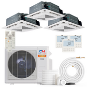 Cooper&Hunter Hyper Heat 3-Zone Ductless Mini Split AC & Heat Pump -- 19000 BTU (1.6 Ton) Without Shut-off Valves, 4-Way Ceiling Cassette Units (9K+9K+18K) BTU, Inverter Technology, 230V, Heating & Cooling