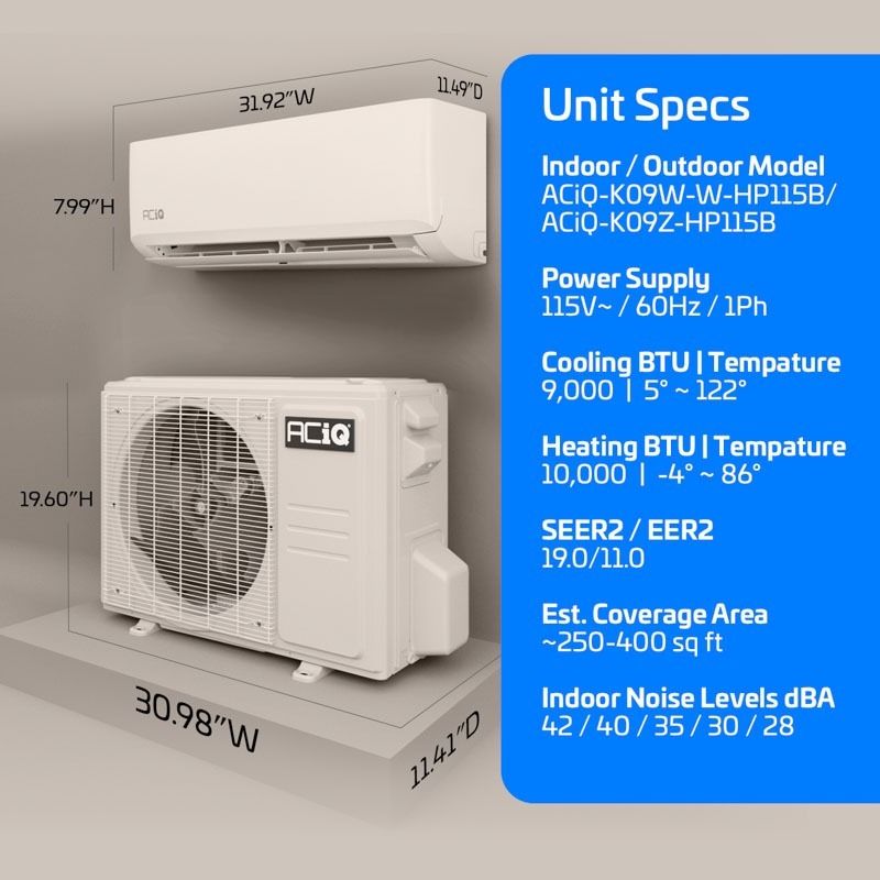ACIQ | ACIQ 9,000 BTU ACIQ Essentials Mobile Home 19 SEER2 Single Zone Wall Mount Mini Split Heat Pump System w/ 16' Line Set - R454B | 115V | 
  :root {
    --hvx-golden: #0EA5A6;
    --hvx-slate: #0F172A;
    --hvx-ivory: #F8FAFC;
    --hvx-
