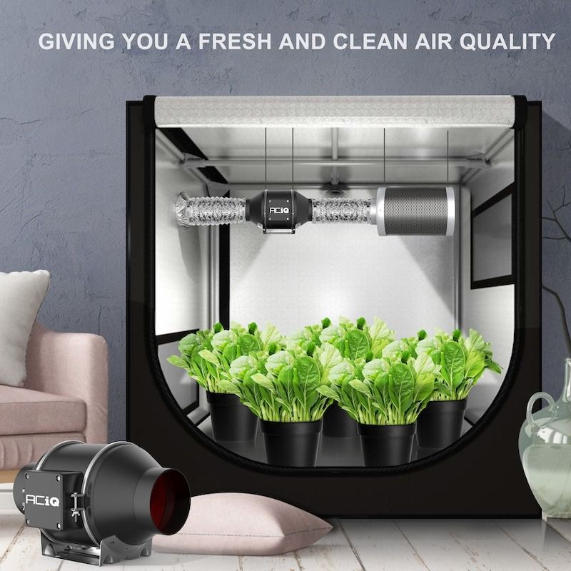 ACiQ 4 Inch Mixed Flow Inline Duct Fan with Temp & Humidity Control - Black
