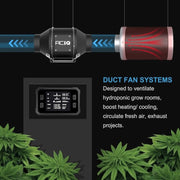 ACiQ 6 Inch Mixed Flow Inline Duct Fan with Temp & Humidity Control - Black