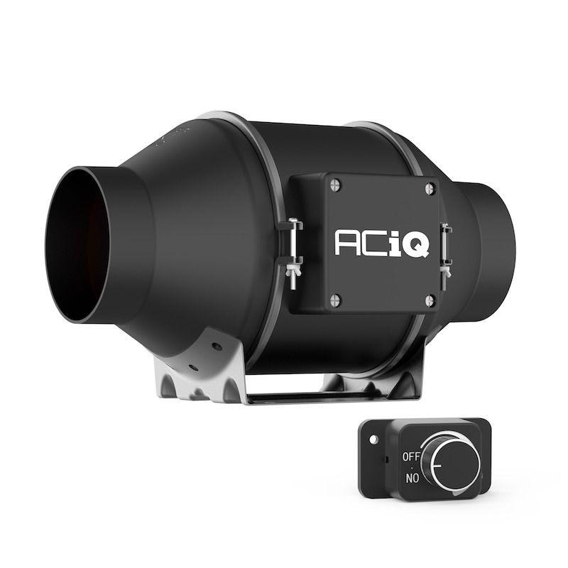ACiQ 4 Inch Mixed Flow Inline Duct Fan with Integral Dial Speed Control - Black