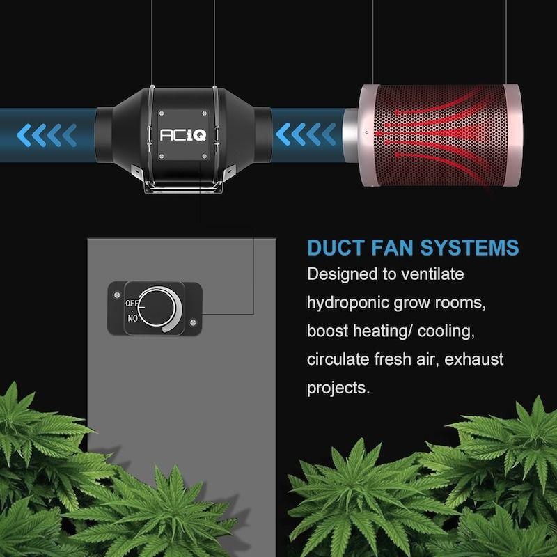 ACiQ 8 Inch Mixed Flow Inline Duct Fan with Integral Dial Speed Control - Black