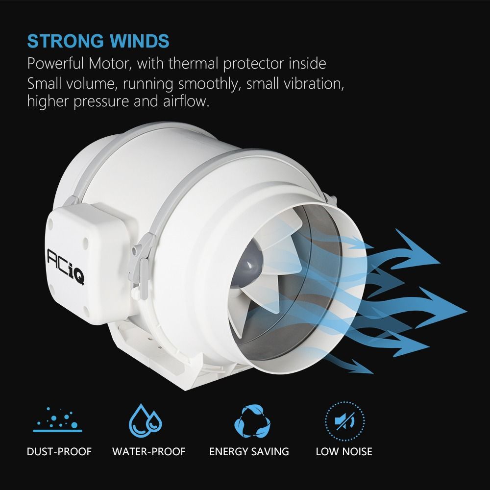 ACiQ 6 Inch Mixed Flow Inline Duct Fan - White