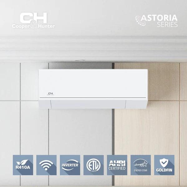 Cooper & Hunter Astoria Series, 2.5 Ton Single Zone Air Conditioner and Heat Pump, 30,000 BTU/h Ductless Mini Split, 20 SEER Inverter System, 208-230V/60HZ, Single Head, with Wi-Fi and Optional Installation Kit Wall Mount 1 Zone Cooper&Hunter 