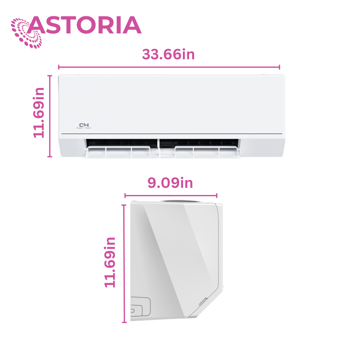 Cooper&Hunter Multi-Zone 12,000 BTU 230V Astoria Series Indoor Wall-Mount Air Conditioning Unit for Heat Pump, Mini Split Inverter System, Up to 28.1 SEER2 with Wi-Fi, Optional Installation Kit - CH-12MASTWM-230VI - South Mini Splits