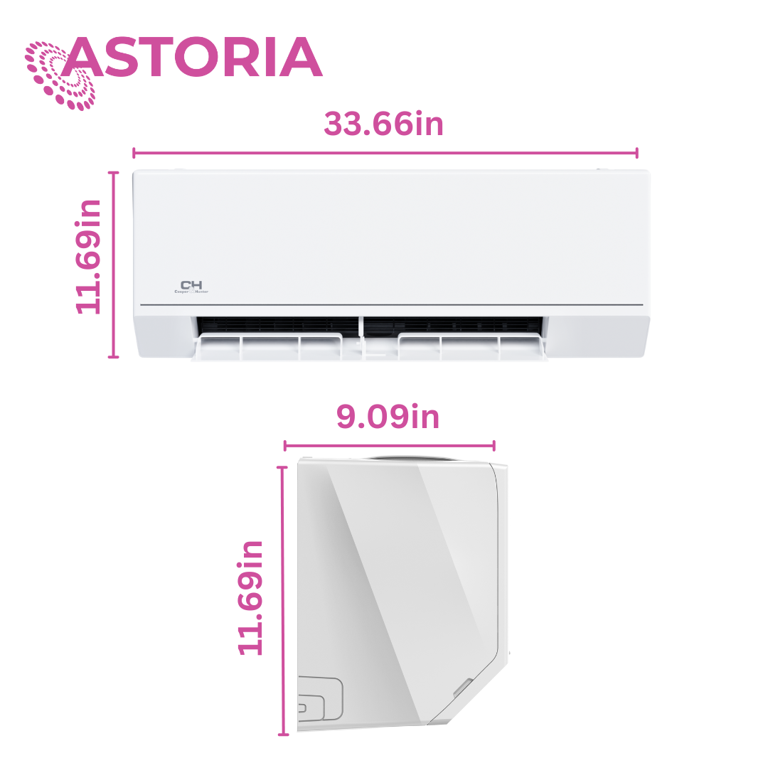 Cooper & Hunter Single Zone Astoria Series, R410A, Wall Mount Air Conditioner, 12,000 BTU/h, 1 Ton, 208-230V/60HZ, 24.6 SEER Single Head Ductless Inverter Mini Split, Heat Pump, WIFI & Optional Install Kit CH-12MASTWM-230VI + CH-ES12-230VO