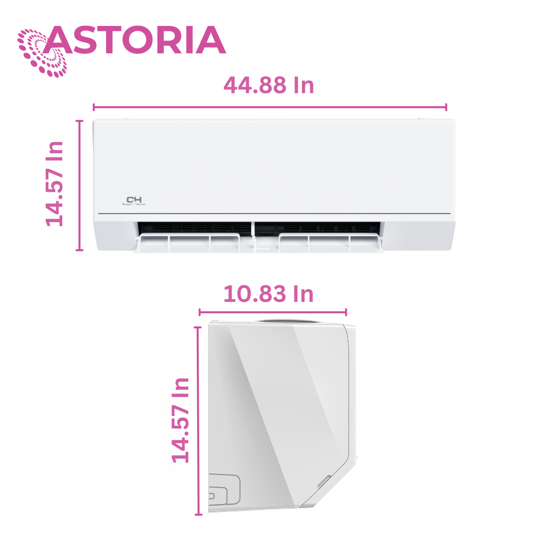 Cooper & Hunter Astoria Series, R410A, 2.5 Ton Single Zone Air Conditioner and Heat Pump, 30,000 BTU/h Ductless Mini Split, 20 SEER Inverter System, 208-230V/60HZ, Single Head, with Wi-Fi and Optional Installation Kit CH-30ASTWM-230VI + CH-EL30-230VO