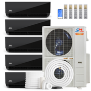 Cooper&Hunter Hyper Heat Olivia Midnight Series 5-Zone Ductless Mini Split AC & Heat Pump -- 48000 BTU (4.0 Ton) Without Shut-off Valves, Wall Mount Units (9K+12K+12K+12K+18K) BTU, Inverter Technology, 230V, Heating & Cooling