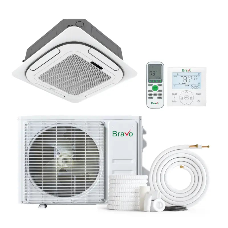 Bravo | Bravo 12,000 BTU Pisa Series Up to 22.0 SEER2 Single Zone Ceiling Cassette Mini Split Heat Pump System w/ 16ft Installation Kit - R32 | 230V | 
  :root {
    --hvx-golden: #0EA5A6;
    --hvx-slate: #0F172A;
    --hvx-ivory: #F8FAFC;
    --hvx-