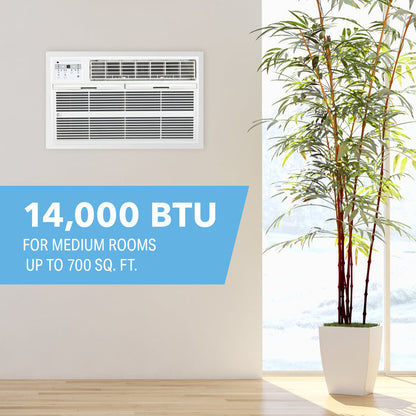 Perfect Aire 14,000 BTU 230V Through-the-Wall Air Conditioner with 10,600 BTU Electric Heater, Follow-Me Remote Control