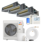 Cooper&Hunter Hyper Heat 3-Zone Ducted Mini Split AC & Heat Pump -- 36000 BTU (3.0 Ton) Without Shut-off Valves, Slim Ducts Units (6K+18K+18K) BTU, Inverter Technology, 230V, Heating & Cooling