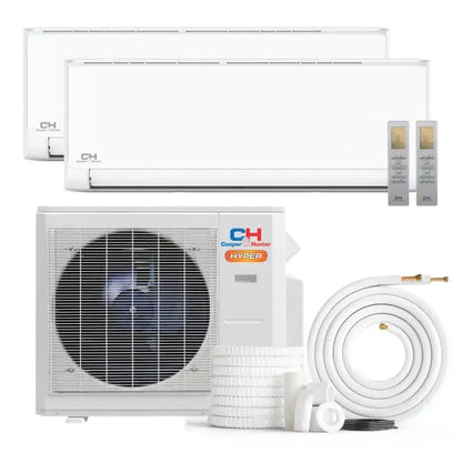 Cooper &amp; Hunter | 19,000 BTU Hyper Cooling and Heating Dual 2 Zone 9,000 BTU + 9,000 BTU, R410A, 21.5 SEER, Wall Mount Ductless Mini Split Heat Pump Air Conditioning System with Installation Kits and Wi-Fi Adapter Included | CLICK HERE TO CONTACT US FOR CUSTOM QUOTES AND QUESTIONS 
CLICK TO CALL US 737-738-6329 FOR ANY QUES