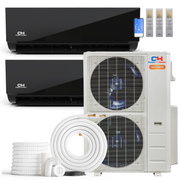 Cooper&Hunter Hyper Heat Olivia Midnight Series 2-Zone Ductless Mini Split AC & Heat Pump -- 55000 BTU (4.6 Ton) Without Shut-off Valves, Wall Mount Units (12K+12K) BTU, Inverter Technology, 230V, Heating & Cooling