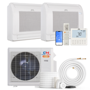 Cooper&Hunter Hyper Heat 2-Zone Ductless Mini Split AC & Heat Pump -- 19000 BTU (1.6 Ton) Without Shut-off Valves, Floor Console Units (9K+12K) BTU, Inverter Technology, 230V, Heating & Cooling