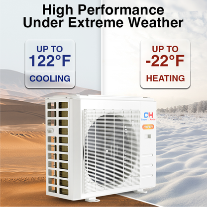 Cooper&amp;Hunter Hyper Heat 6-Zone Ductless Mini Split AC &amp; Heat Pump -- 55000 BTU (4.6 Ton) Without Shut-off Valves, One-Way Cassette Units (9K+9K+9K+9K+12K+12K) BTU, Inverter Technology, 230V, Heating &amp; Cooling