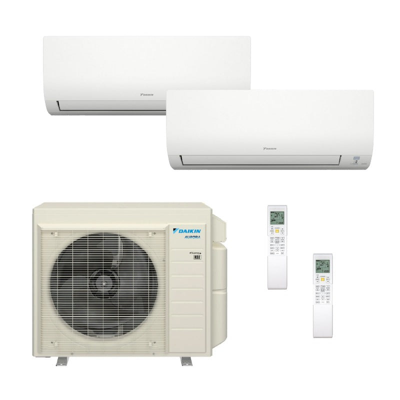 South Mini Splits | Daikin Hyper Heat Aurora 2-Zone Ductless Mini Split AC & Heat Pump w/ Drain Heat Pan 24000 BTU (9K+9K), Wall Mount Units, 230V - R32 