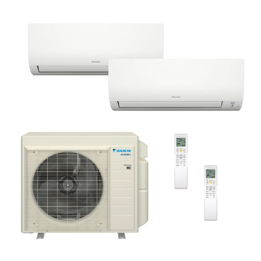 South Mini Splits | Daikin Hyper Heat Aurora 2-Zone Ductless Mini Split AC & Heat Pump w/ Drain Heat Pan 40000 BTU (7K+12K), Wall Mount Units, 230V - R32 