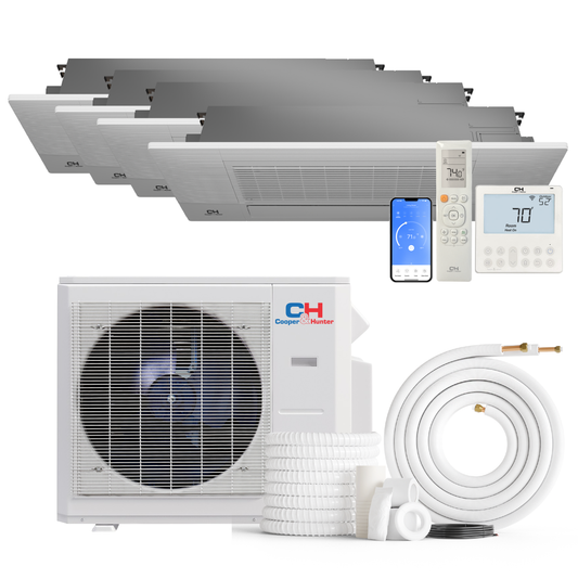 Cooper&Hunter 4-Zone Mini Split AC & Heat Pump -- 36000 (3.0 Ton), One-Way Ceiling Cassette Units (9K+9K+9K+18K BTU), Inverter Technology, 230V, Heating & Cooling - R454B