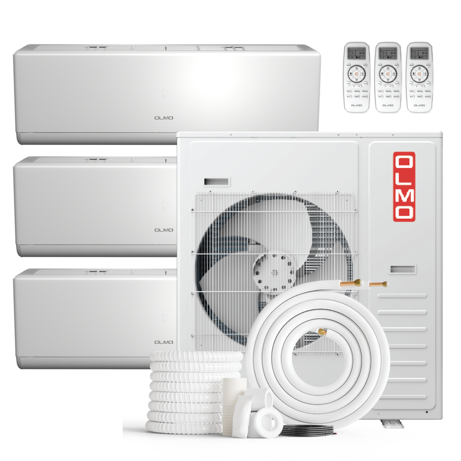 Olmo 3-Zone Mini Split AC & Heat Pump -- 36000 (3.0 Ton), Wall Mount Units (12K+12K+12K BTU), Inverter Technology, 230V, Heating & Cooling - R454B