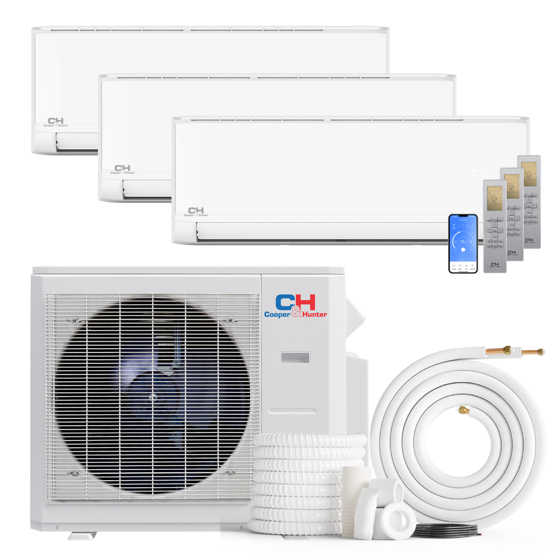 South Mini Splits | Cooper&Hunter Olivia Series 3-Zone Ductless Mini Split AC & Heat Pump -- 36000 BTU (3.0 Ton), Wall Mount Units (6K+9K+24K) BTU, Inverter Technology, 230V, Heating & Cooling - R454B 