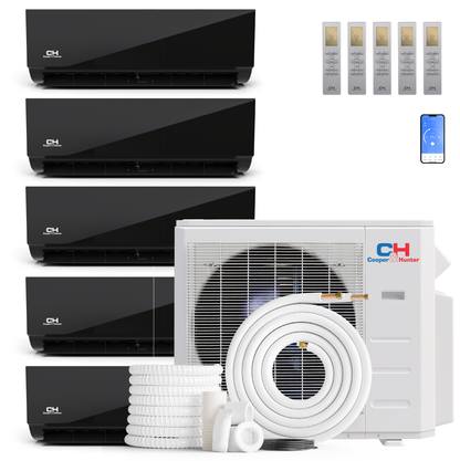 Cooper&amp;Hunter 5-Zone Mini Split AC &amp; Heat Pump -- 36000 (3.0 Ton), Wall Mount Units (9K+9K+9K+9K+12K BTU), Inverter Technology, 230V, Heating &amp; Cooling - R454B