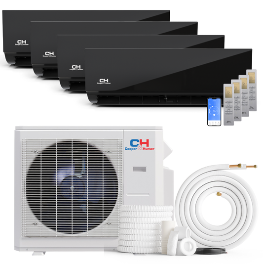 Cooper&Hunter 4-Zone Mini Split AC & Heat Pump -- 36000 (3.0 Ton), Wall Mount Units (9K+12K+12K+12K BTU), Inverter Technology, 230V, Heating & Cooling - R454B