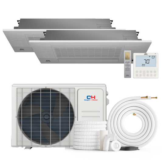 South Mini Splits | Cooper&Hunter 2-Zone Mini Split AC & Heat Pump -- 18000 (1.5 Ton), One Way Ceiling Cassette Units (9K+9K BTU), Inverter Technology, 230V, Heating & Cooling - R410A 
