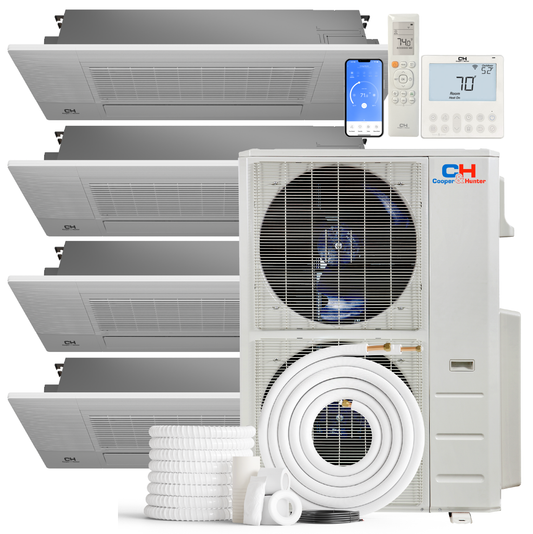 Cooper&Hunter 4-Zone Mini Split AC & Heat Pump -- 60000 (5.0 Ton), One-Way Ceiling Cassette Units (9K+9K+9K+9K BTU), Inverter Technology, 230V, Heating & Cooling - R454B