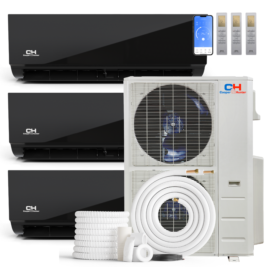 Cooper&Hunter 3-Zone Mini Split AC & Heat Pump -- 48000 (4.0 Ton), Wall Mount Units (12K+18K+18K BTU), Inverter Technology, 230V, Heating & Cooling - R454B - South Mini Splits