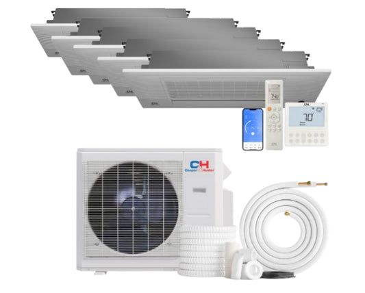 Cooper&Hunter 5-Zone Mini Split AC & Heat Pump -- 36000 (3.0 Ton), One-Way Ceiling Cassette Units (6K+9K+9K+9K+12K BTU), Inverter Technology, 230V, Heating & Cooling - R454B