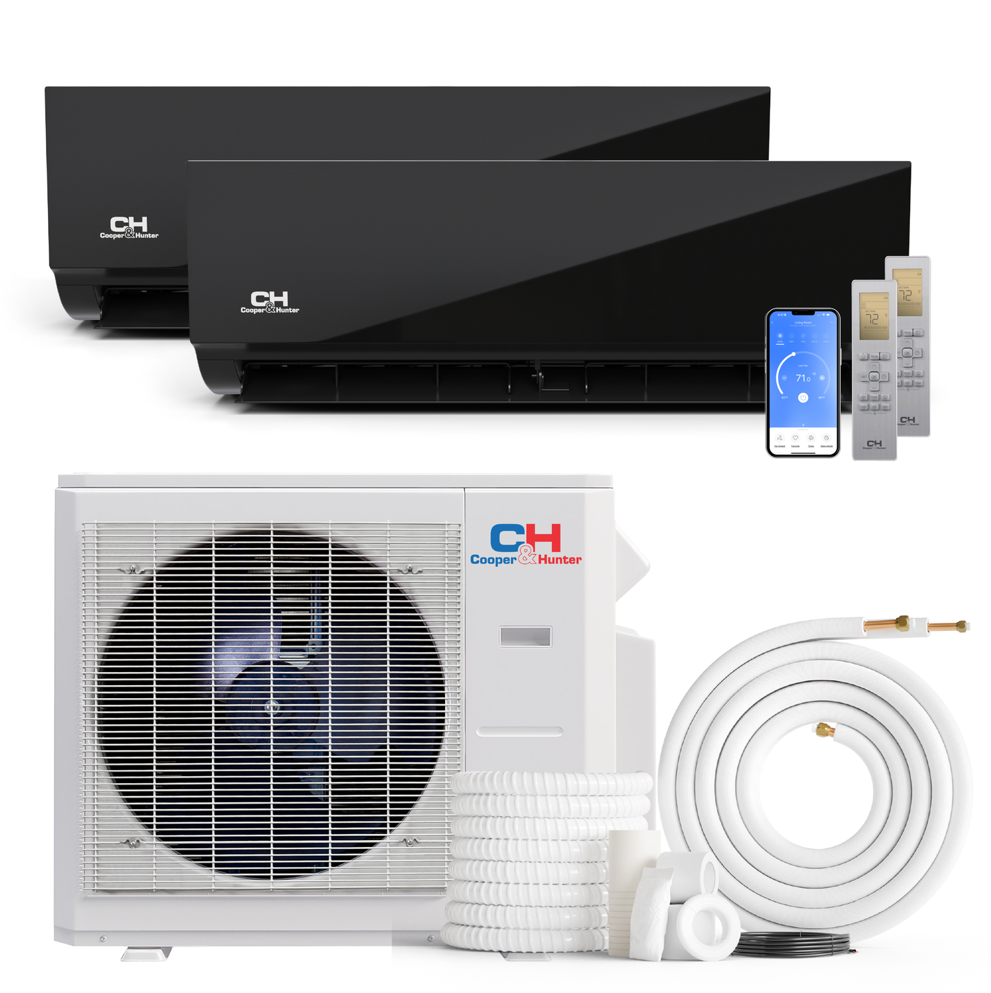 Cooper&Hunter 2-Zone Mini Split AC & Heat Pump -- 28000 (2.3 Ton), Wall Mount Units (18K+18K BTU), Inverter Technology, 230V, Heating & Cooling - R454B