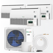 Bravo Milano Series 3-Zone Ductless Mini Split AC & Heat Pump -- 36000 BTU (3.0 Ton), Universal Floor Ceiling Units (12K+12K+12K) BTU, Inverter Technology, 230V, Heating & Cooling
