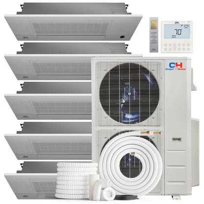Cooper&amp;Hunter 5-Zone Mini Split AC &amp; Heat Pump -- 48000 (4.0 Ton), One Way Ceiling Cassette Units (6K+6K+6K+18K+18K BTU), Inverter Technology, 230V, Heating &amp; Cooling - R410A