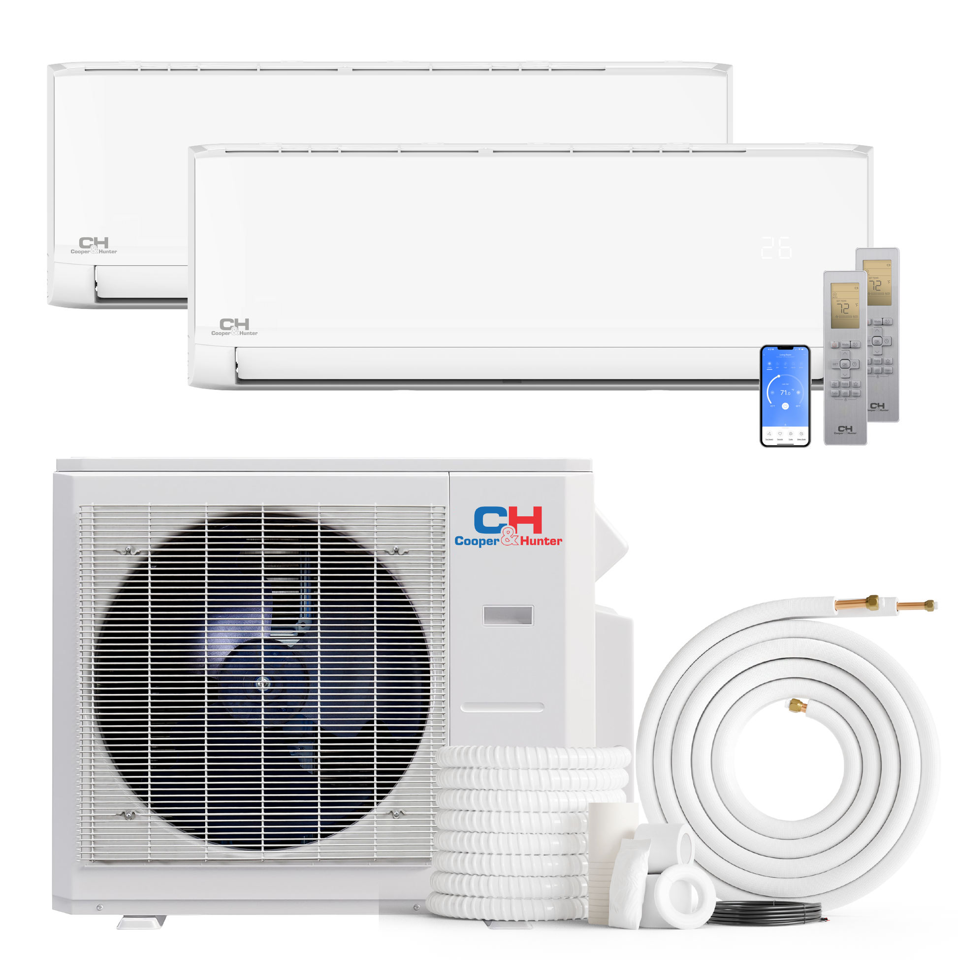 South Mini Splits | Cooper&Hunter Olivia Series 2-Zone Ductless Mini Split AC & Heat Pump -- 28000 BTU (2.3 Ton), Wall Mount Units (6K+6K) BTU, Inverter Technology, 230V, Heating & Cooling - R454B 