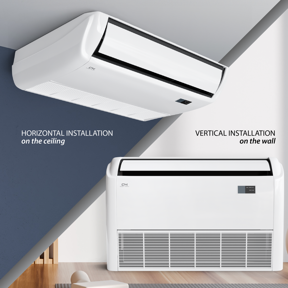 Cooper&Hunter 2-Zone Mini Split AC & Heat Pump -- 60000 (5.0 Ton), Universal Floor/Ceiling Units (24K+24K BTU), Inverter Technology, 230V, Heating & Cooling - R454B