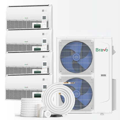 Bravo Milano Series 4-Zone Ductless Mini Split AC &amp; Heat Pump -- 42000 BTU (3.5 Ton), Universal Floor Ceiling Units (12K+12K+12K+18K) BTU, Inverter Technology, 230V, Heating &amp; Cooling