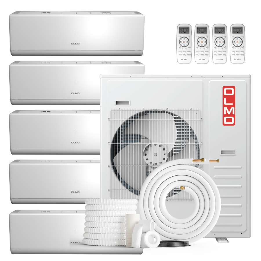 Olmo 5-Zone Mini Split AC & Heat Pump -- 42000 (3.5 Ton), Wall Mount Units (9K+9K+9K+9K+24K BTU), Inverter Technology, 230V, Heating & Cooling - R454B